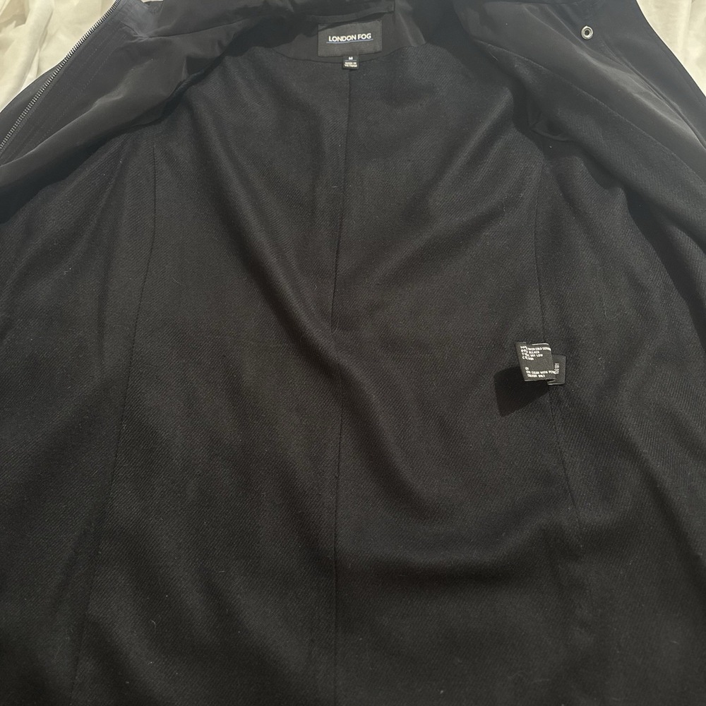 London Fog Women's Black Raincoat Hooded Trench Jacket Zip Snap Front M NWOT - Picture 10 of 11